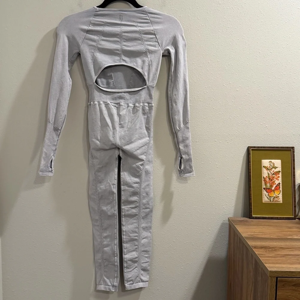 Free People Movement NWT XS/S Ice Grey Good Karma Long Sleeve Onesie Yoga Gym
